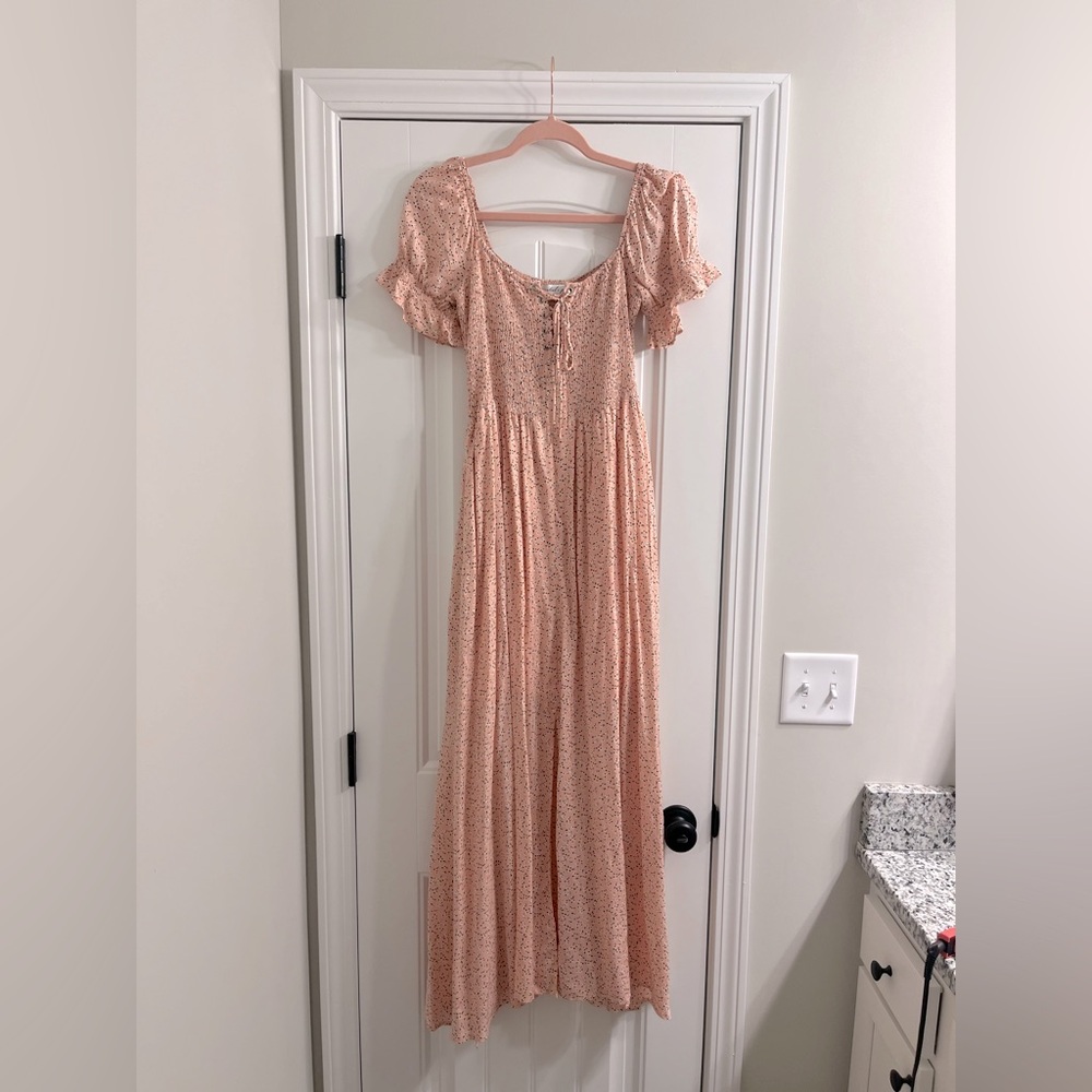 Pink Milk-Maid Style Maxi Dress